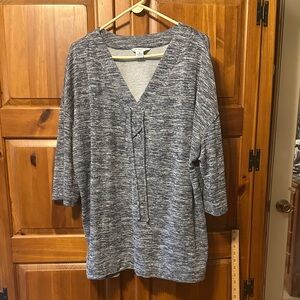 Liz Claiborne Heathered Gray V-Neck Pullover Tunic with Drawstring 2X